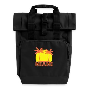 Miami USA 2 Palmen Strand Sonne Amerika Reise Cool - Rolltop Rucksack mit zwei Griffen - Schwarz - Vorne