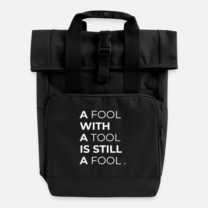 Toolwise Fool : Typographie audacieuse - Sac à dos Roll Top à deux anses - noir