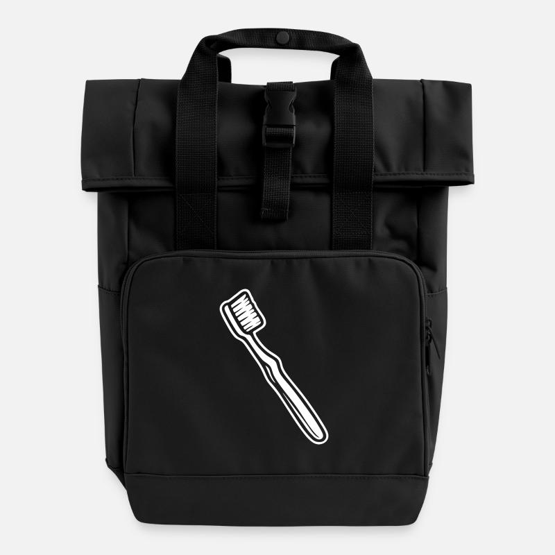 Conception de brosse à dents – Propre et amusant - Sac à dos Roll Top à deux anses - noir