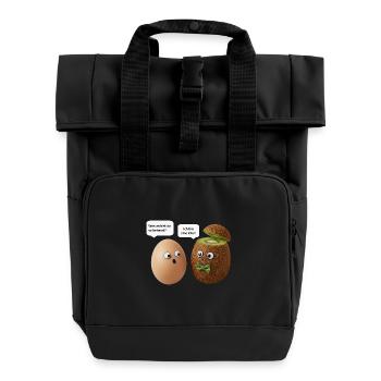 Kiwi and Egg Comedy Design - Roll Top Backpack with Two Handles - black - Front