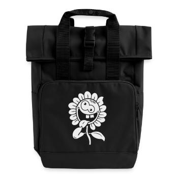 crazy flower negative 1c - Roll Top Backpack with Two Handles - black - Front