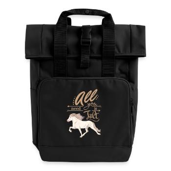 Perlino Isländer: All you need is Tölt - Rolltop Rucksack mit zwei Griffen - Schwarz - Vorne
