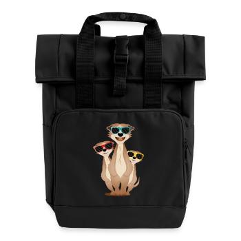 coole Erdmännchen Gruppe mit Sonnenbrillen - Rolltop Rucksack mit zwei Griffen - Schwarz - Vorne