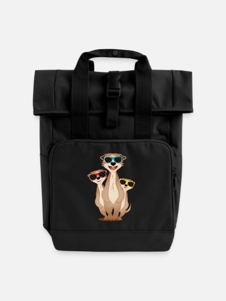 Coole Erdmännchen mit Sonnenbrille - Rolltop Rucksack mit zwei Griffen - Schwarz