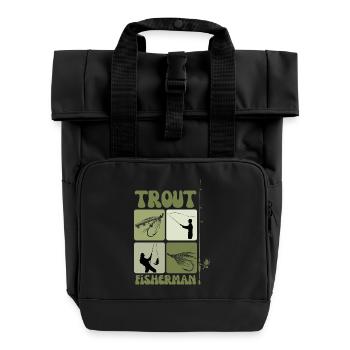 Forellenangeln Kunst – Vintage Fliegen- und Wurfdesign - Rolltop Rucksack mit zwei Griffen - Schwarz - Vorne