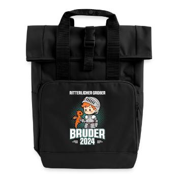 Ritterlicher Großer Bruder 2025 Geschwister - Rolltop Rucksack mit zwei Griffen - Schwarz - Vorne