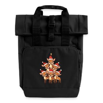 Hirsch Weihnachten Christbaum - Rolltop Rucksack mit zwei Griffen - Schwarz - Vorne