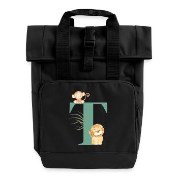 Lettre t vert animaux jungle - Sac à dos Roll Top à deux anses - noir - Devant