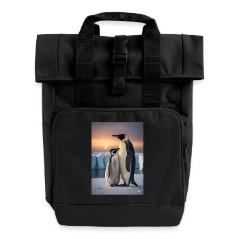 Penguin with cub on floe at the South Pole - Roll Top Backpack with Two Handles - black - Front