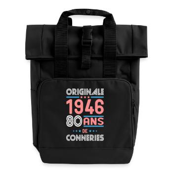 Original – 1946 – 80 Jahre - Rolltop Rucksack mit zwei Griffen - Schwarz - Vorne