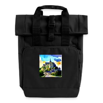 Mont Saint Michel, Frankreich - Aquarell - Rolltop Rucksack mit zwei Griffen - Schwarz - Vorne