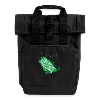 Saudi Arabia Flag in Saudi Arabia Map EN - Roll Top Backpack with Two Handles - black - Front