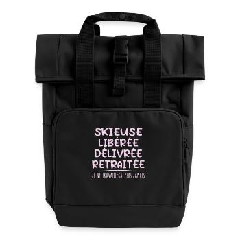 Skier celebrates her retirement with humor gift - Roll Top Backpack with Two Handles - black - Front
