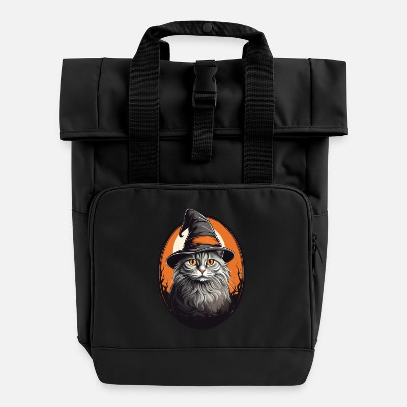 Halloween Katze - Rolltop Rucksack mit zwei Griffen - Schwarz