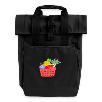 Shopping basket with fruit and vegetables - Roll Top Backpack with Two Handles - black - Front