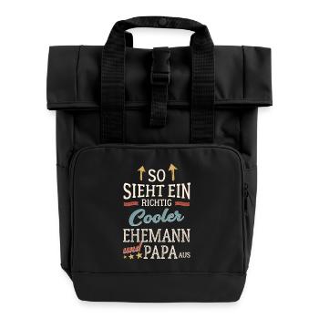 So sieht ein cooler Ehemann und Papa aus Vatertag - Rolltop Rucksack mit zwei Griffen - Schwarz - Vorne