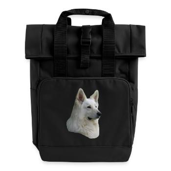 White Shepherd Head - Roll Top Backpack with Two Handles - black - Front