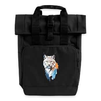 Luchs-Vektor-Kunst mit lebendiger Farbillustration - Rolltop Rucksack mit zwei Griffen - Schwarz - Vorne
