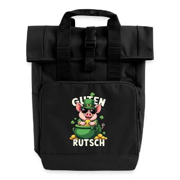 Guten Rutsch Silvester Neujahr Glücksschwein - Rolltop Rucksack mit zwei Griffen - Schwarz - Vorne