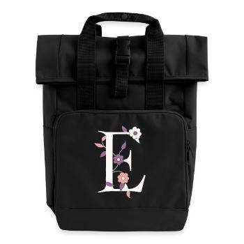 Letter E Monogram Retro - Roll Top Backpack with Two Handles - black - Front
