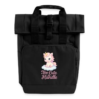 Too Cute to Handle – Baby Unicorn with Cloud - Roll Top Backpack with Two Handles - black - Front