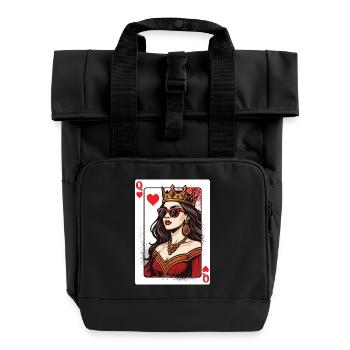 Queen Heart Card Matching Valentine Love Couple - Roll Top Backpack with Two Handles - black - Front