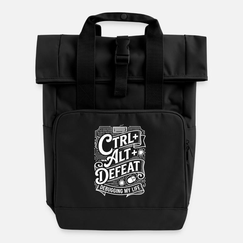 CTRL ALT DELETE Debugging My Life - Roll Top Backpack with Two Handles - black