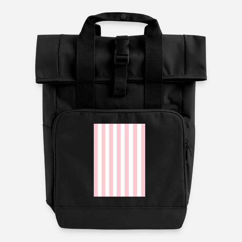 Rayures - rose blanc personnalisable - Sac à dos Roll Top à deux anses - noir