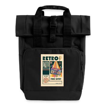 Retro Party Boombox Neon - Roll Top Backpack with Two Handles - black - Front