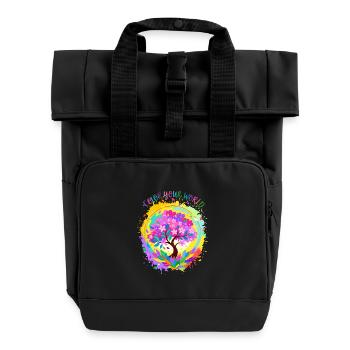 Farbenfroher blühender Baum - Rolltop Rucksack mit zwei Griffen - Schwarz - Vorne