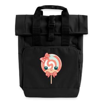 Karamell Lolli Schleifenherz - Rolltop Rucksack mit zwei Griffen - Schwarz - Vorne