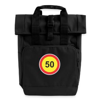 Road Sign 50 yellow - Roll Top Backpack with Two Handles - black - Front