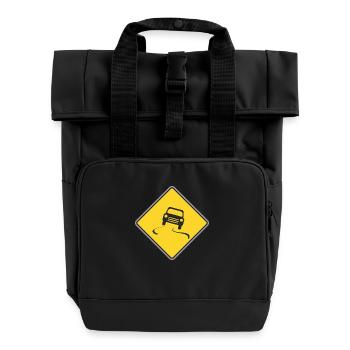 Road Sign slippy way - Roll Top Backpack with Two Handles - black - Front