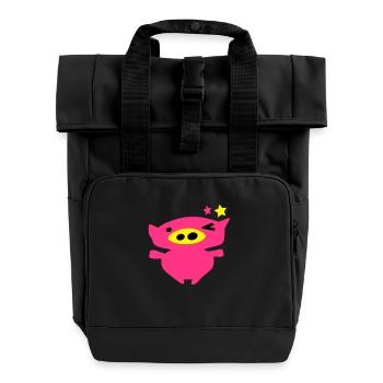cute_pink_piggy_face_vec10_c3 - Rolltop Rucksack mit zwei Griffen - Schwarz - Vorne