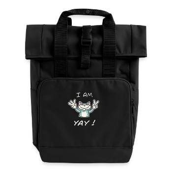 Cute Funny Birthday Cat - I Am 5 Yay! - Blue Cat - Roll Top Backpack with Two Handles - black - Front