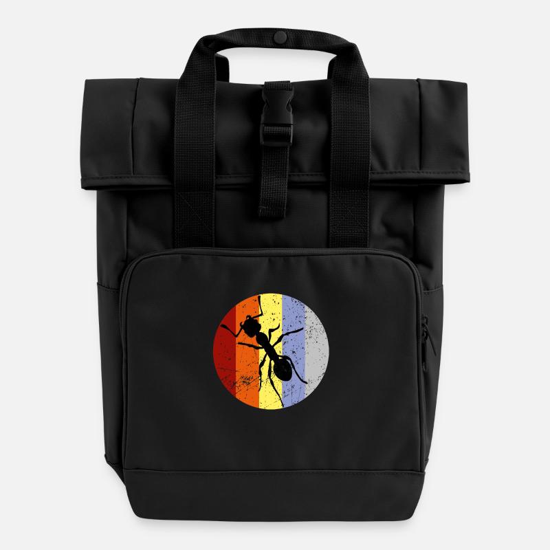 Retro Ameise - Rolltop Rucksack mit zwei Griffen - Schwarz