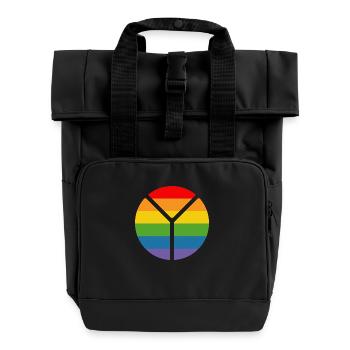 rainbow round - Roll Top Backpack with Two Handles - black - Front
