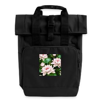 Wasserlilien Seerosen - Rolltop Rucksack mit zwei Griffen - Schwarz - Vorne