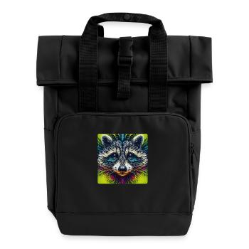 Racoon Fractal Art - Roll Top Backpack with Two Handles - black - Front