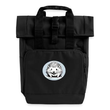 Cute Hedgehog - Roll Top Backpack with Two Handles - black - Front