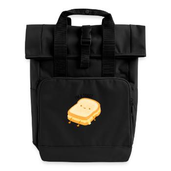 funny toast food kawaii humor - Roll Top Backpack with Two Handles - black - Front