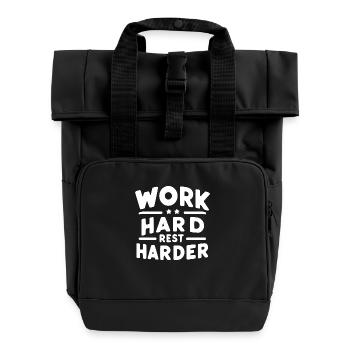 Hart arbeiten, härter ausruhen - Rolltop Rucksack mit zwei Griffen - Schwarz - Vorne