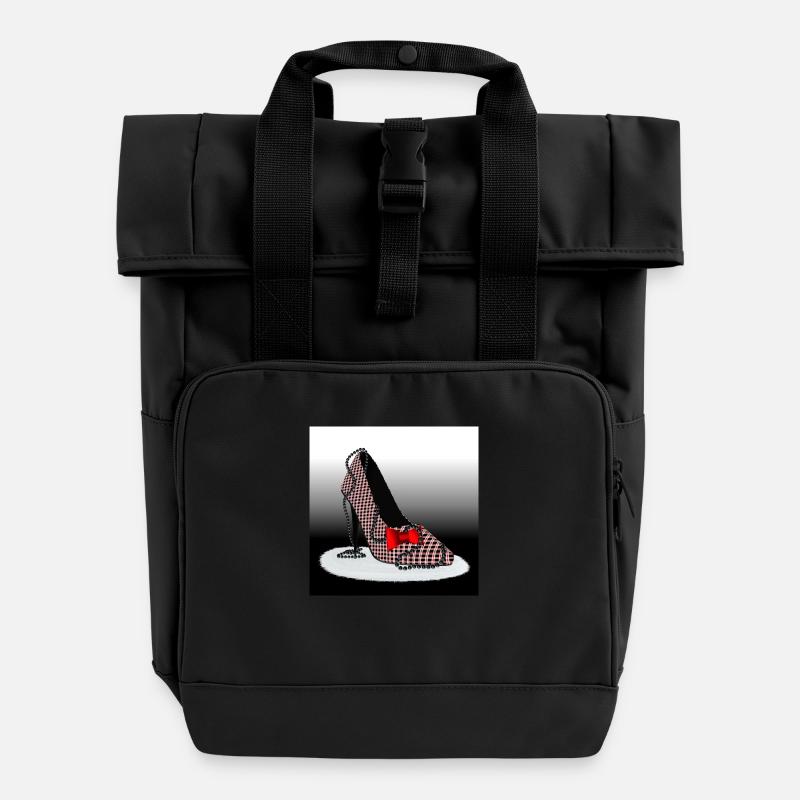 High Heels – Scottish Check Pattern - Roll Top Backpack with Two Handles - black