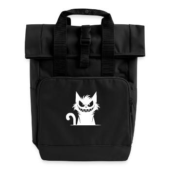Grinning cat with an evil look in his eyes - Roll Top Backpack with Two Handles - black - Front