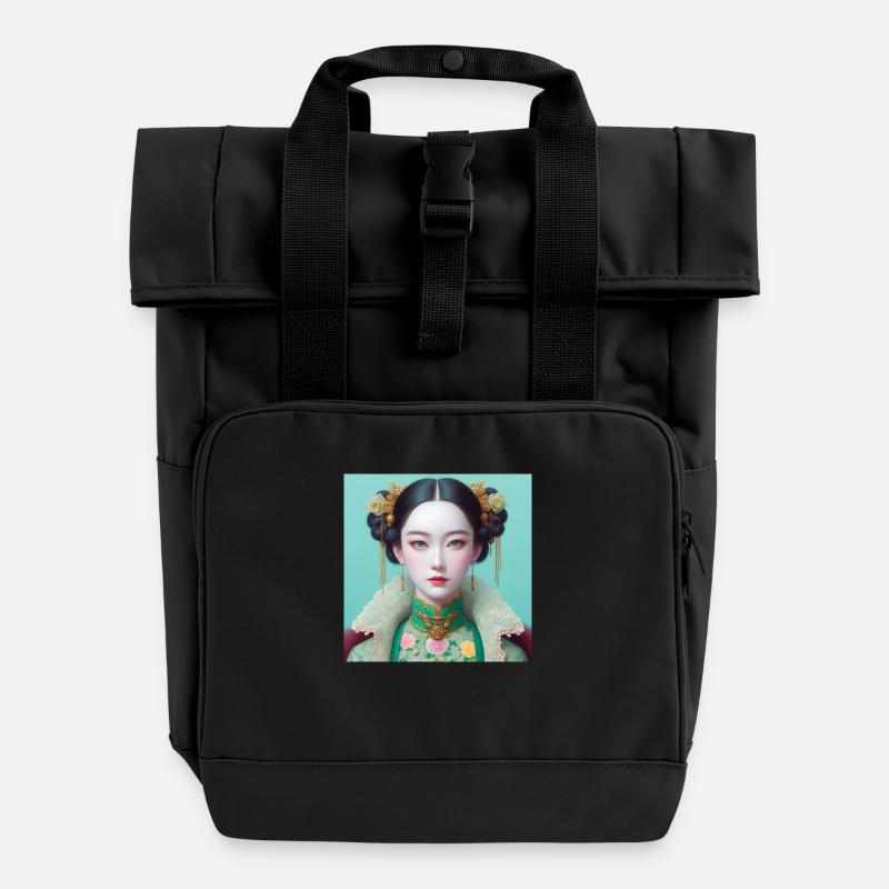 Butterfly Girl - Roll Top Backpack with Two Handles - black