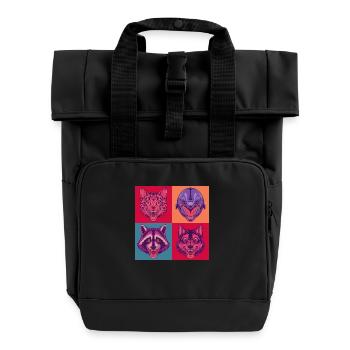 Pop-art Tiere Cat Wolf Waschbär Delphin Halloween - Rolltop Rucksack mit zwei Griffen - Schwarz - Vorne
