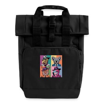 Pop-art bunt Anzüge Geier Flamingo Luchs Koala - Rolltop Rucksack mit zwei Griffen - Schwarz - Vorne