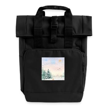 Winter Wonderland Snowy Landscape - Roll Top Backpack with Two Handles - black - Front