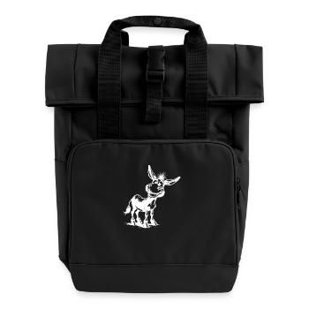 Funny Grinning Donkey Pencil Drawing - Roll Top Backpack with Two Handles - black - Front