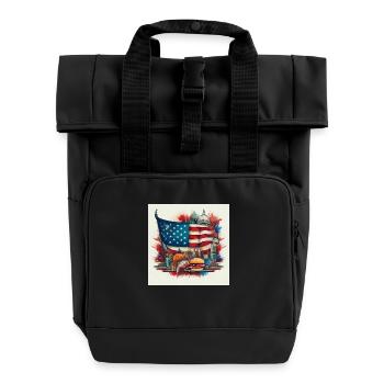 Iconic USA Flag with American Landmarks Art - Roll Top Backpack with Two Handles - black - Front
